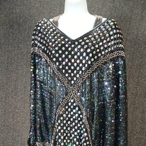 Vintage Judith Ann Creations Beaded Silk Sequin Dress – Art Deco Evening Gown